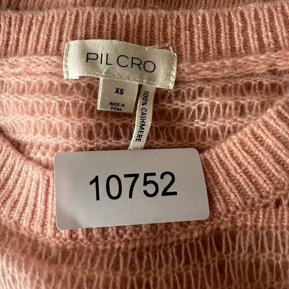 Pilcro Stitched Cashmere Sweater Women's Small Peachy Pink Crop Boxy